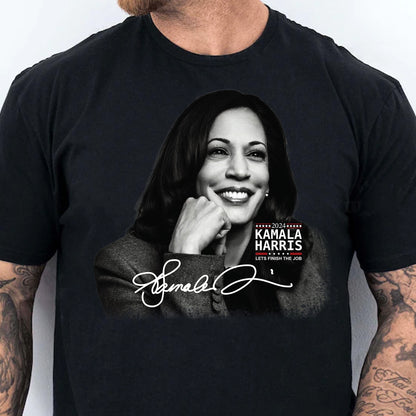 Kamala Harris Let's Finish The Job Signature Shirt | Kamala Harris 2024 Shirt | Democrat Shirt Dark T1435 - KH2
