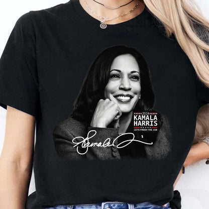 Kamala Harris Let's Finish The Job Signature Shirt | Kamala Harris 2024 Shirt | Democrat Shirt Dark T1435 - KH2