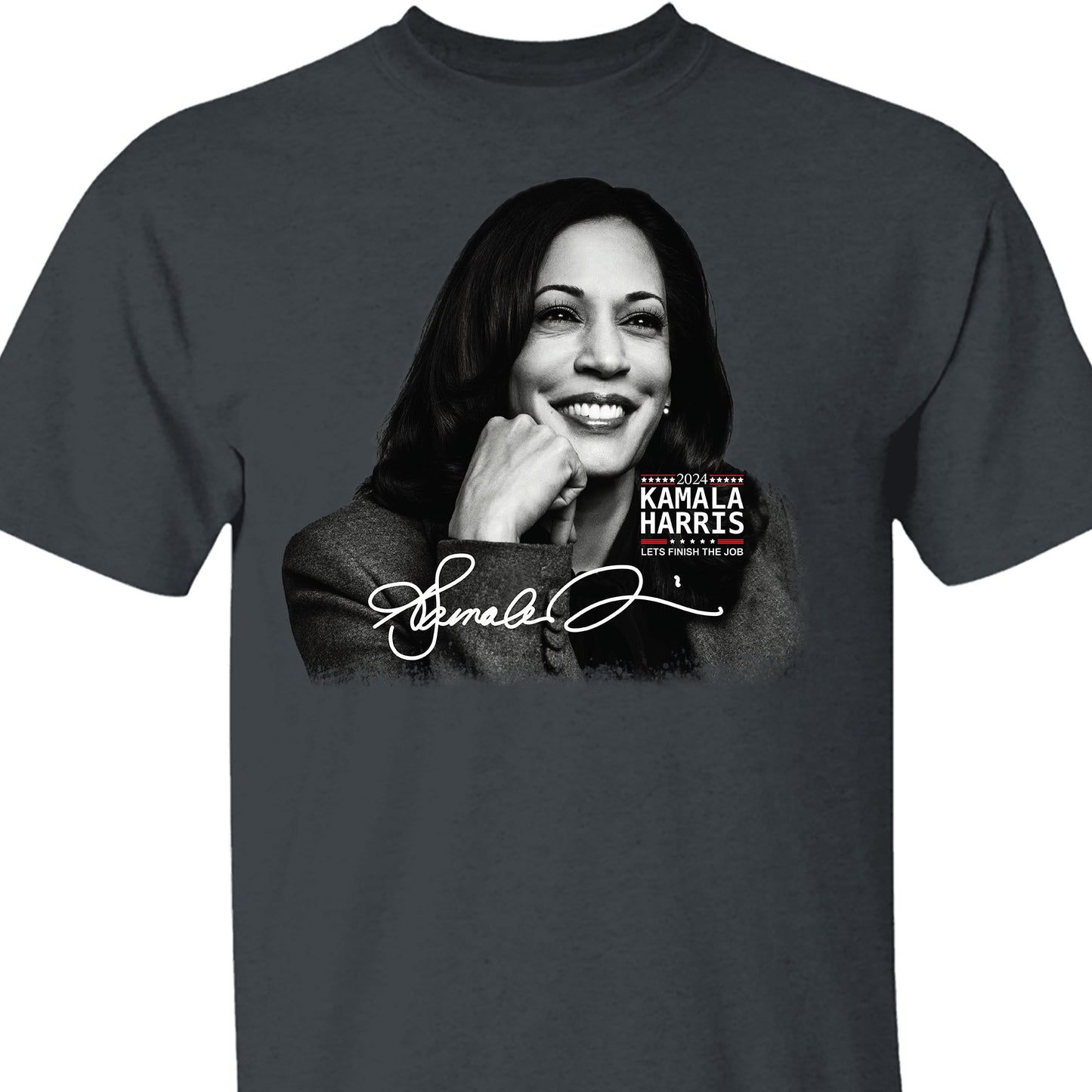 Kamala Harris Let's Finish The Job Signature Shirt | Kamala Harris 2024 Shirt | Democrat Shirt Dark T1435 - KH2
