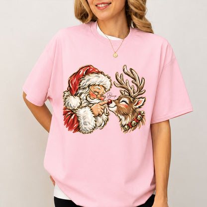 Vintage Santa Boop Reindeer Christmas Shirt, Cute Santa Touching Reindeer Nose T-Shirt, Retro Christmas Sweatshirt, Holiday Family Gift 686744