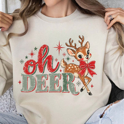 Oh Deer Christmas Bright Sweater, Retro Holiday Deer T-Shirt, Xmas Party Outfit 686745