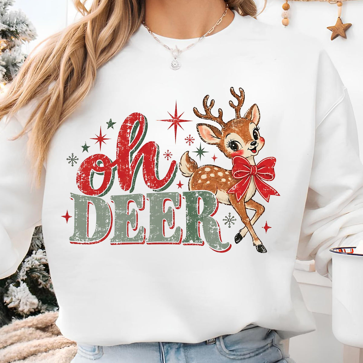 Oh Deer Christmas Bright Sweater, Retro Holiday Deer T-Shirt, Xmas Party Outfit 686745