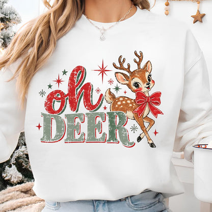 Oh Deer Christmas Bright Sweater, Retro Holiday Deer T-Shirt, Xmas Party Outfit 686745