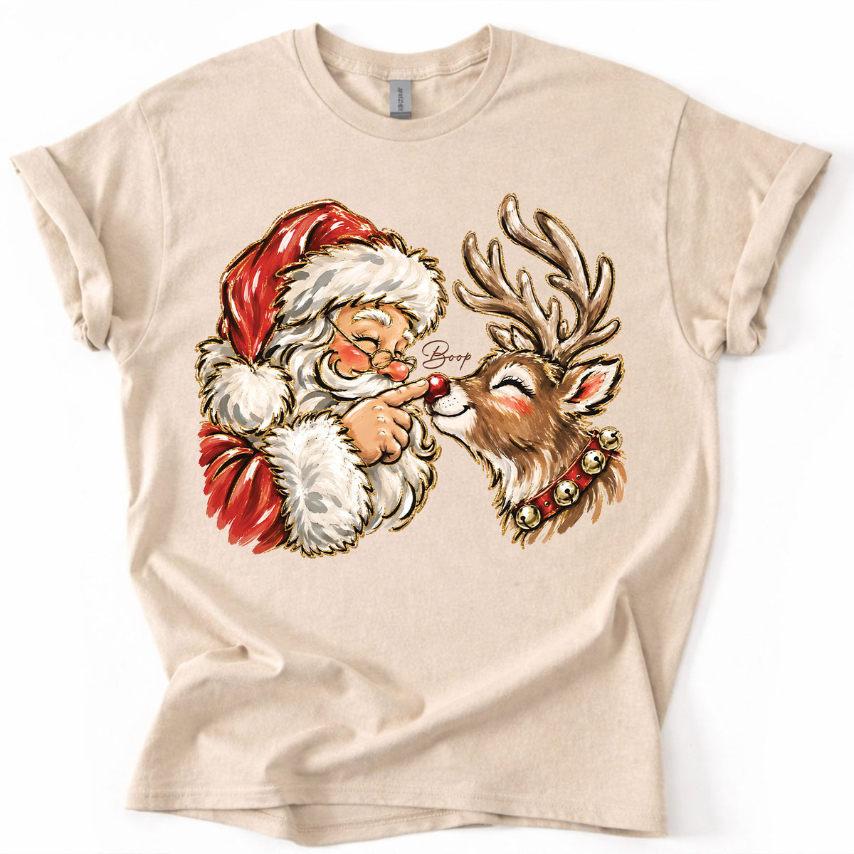 Vintage Santa Boop Reindeer Christmas Shirt, Cute Santa Touching Reindeer Nose T-Shirt, Retro Christmas Sweatshirt, Holiday Family Gift 686744