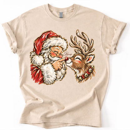 Vintage Santa Boop Reindeer Christmas Shirt, Cute Santa Touching Reindeer Nose T-Shirt, Retro Christmas Sweatshirt, Holiday Family Gift 686744