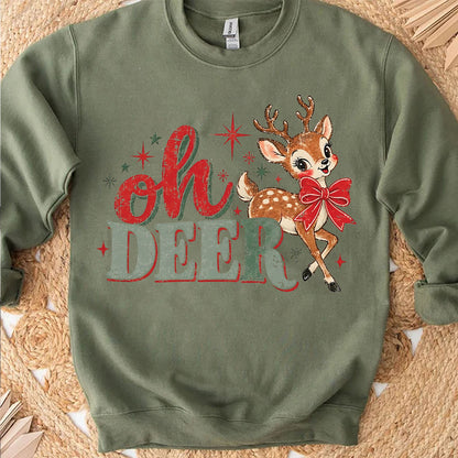 Oh Deer Christmas Bright Sweater, Retro Holiday Deer T-Shirt, Xmas Party Outfit 686745