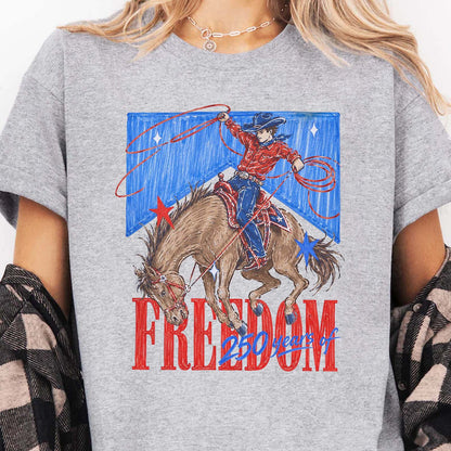 USA 250 Years Of Freedom Shirt, Western Cowboy Tee, Patriotic 4th Of July Shirt 685101