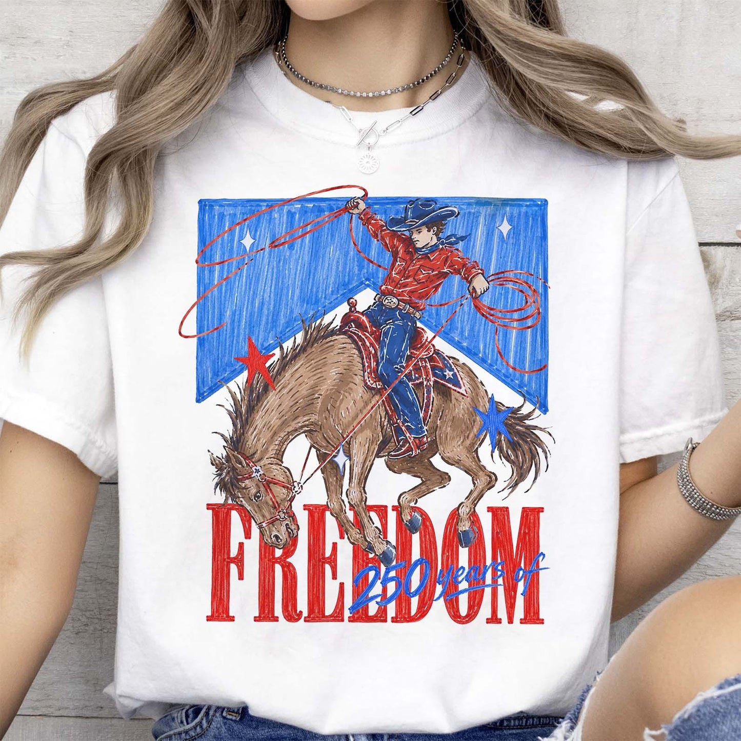 USA 250 Years Of Freedom Shirt, Western Cowboy Tee, Patriotic 4th Of July Shirt 685101