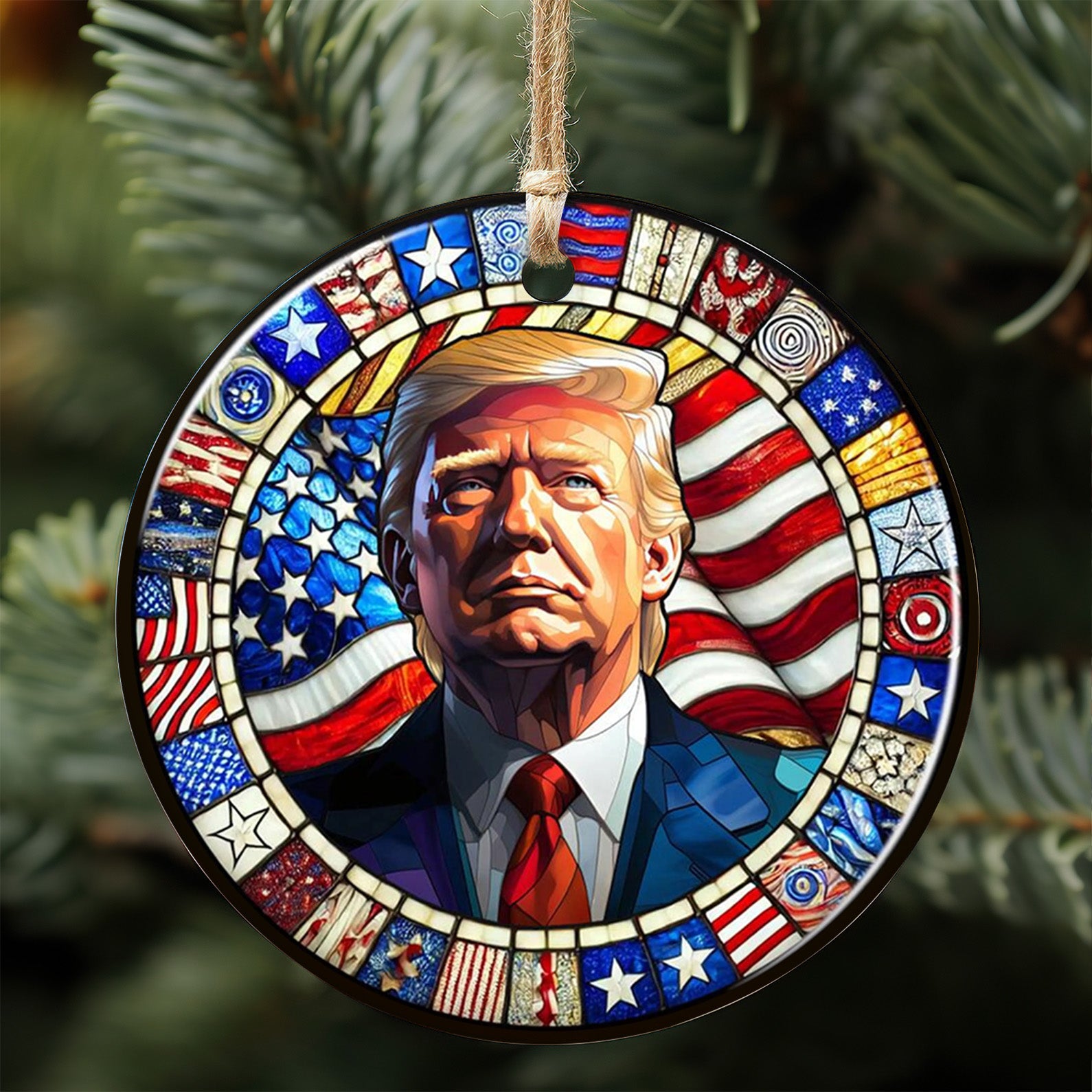 Trump In Stained Glass Style, Election 2024 Support Ceramic Ornament, Perfect for Car & Christmas Tree Decor T1668 - GOP