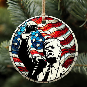 Trump with Raised Fist Stained Glass Christmas, American Pride Keepsake Ceramic Ornament, Perfect for Car & Christmas Tree Decor T1667 - GOP