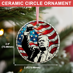 Trump with Raised Fist Stained Glass Christmas, American Pride Keepsake Ceramic Ornament, Perfect for Car & Christmas Tree Decor T1667 - GOP