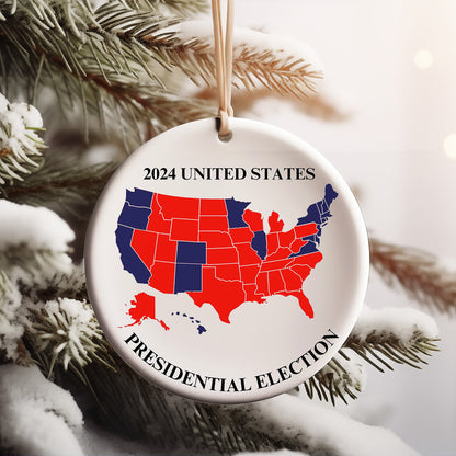 Trump Ornament Gift, US Presidential Election 2024 Map Ceramic Ornament, 2024 Election Map Ornament, Trump Red Wave M1789 - GOP