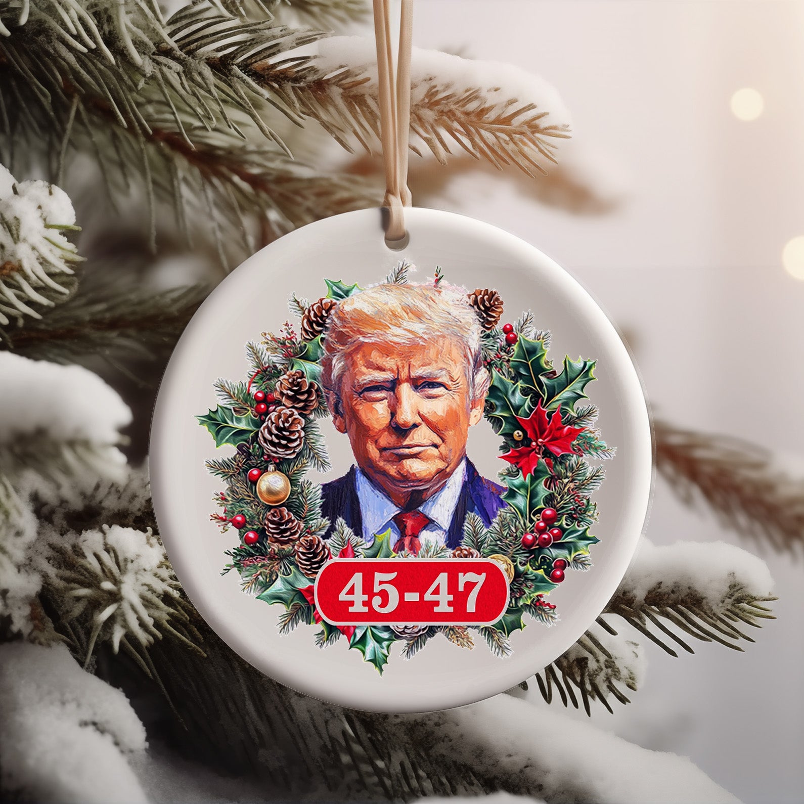 Donald Trump 45 47 Christmas Ornament, Trump 2024 Gifts, American Pride Ceramic Ornament M1799- GOP