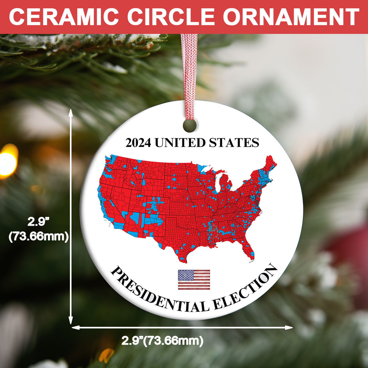 Trump Ornament Gift, US Presidential Election 2024 Map Ceramic Ornament, 2024 Election Map Ornament, Trump Red Wave M1789 - GOP