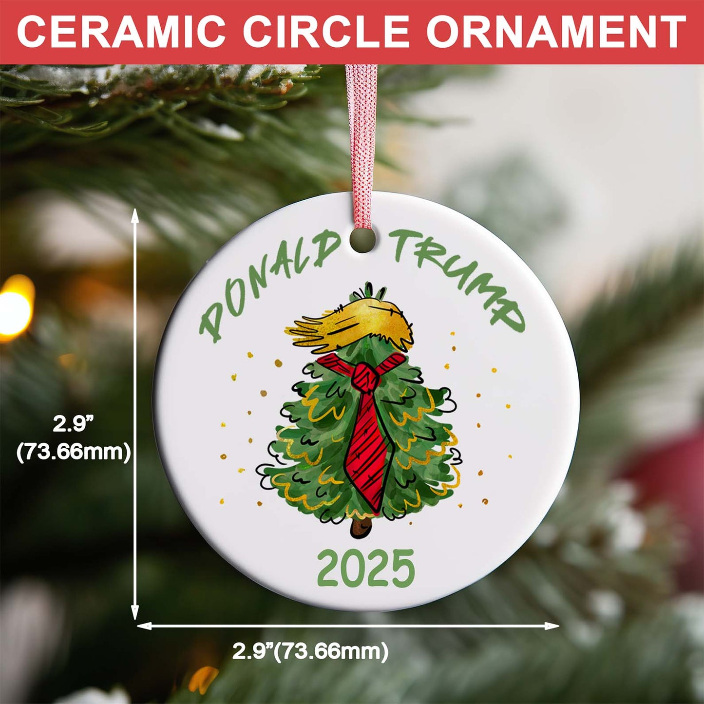 Custom Trump 2025 Christmas Ceramic Ornament | 47th President MAGA Ornament | Patriotic Republican Tree Decoration | Trump Supporter Gift 683525