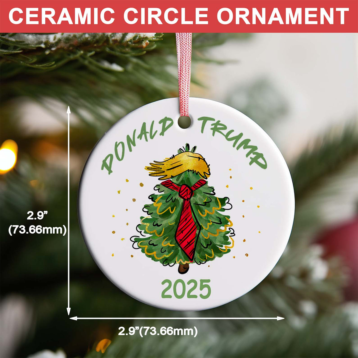 Custom Trump 2025 Christmas Ceramic Ornament | 47th President MAGA Ornament | Patriotic Republican Tree Decoration | Trump Supporter Gift 683525