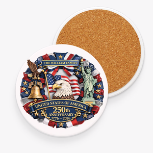 Personalized America 250 Years Anniversary Ceramic Coaster | Patriotic Decor 684477