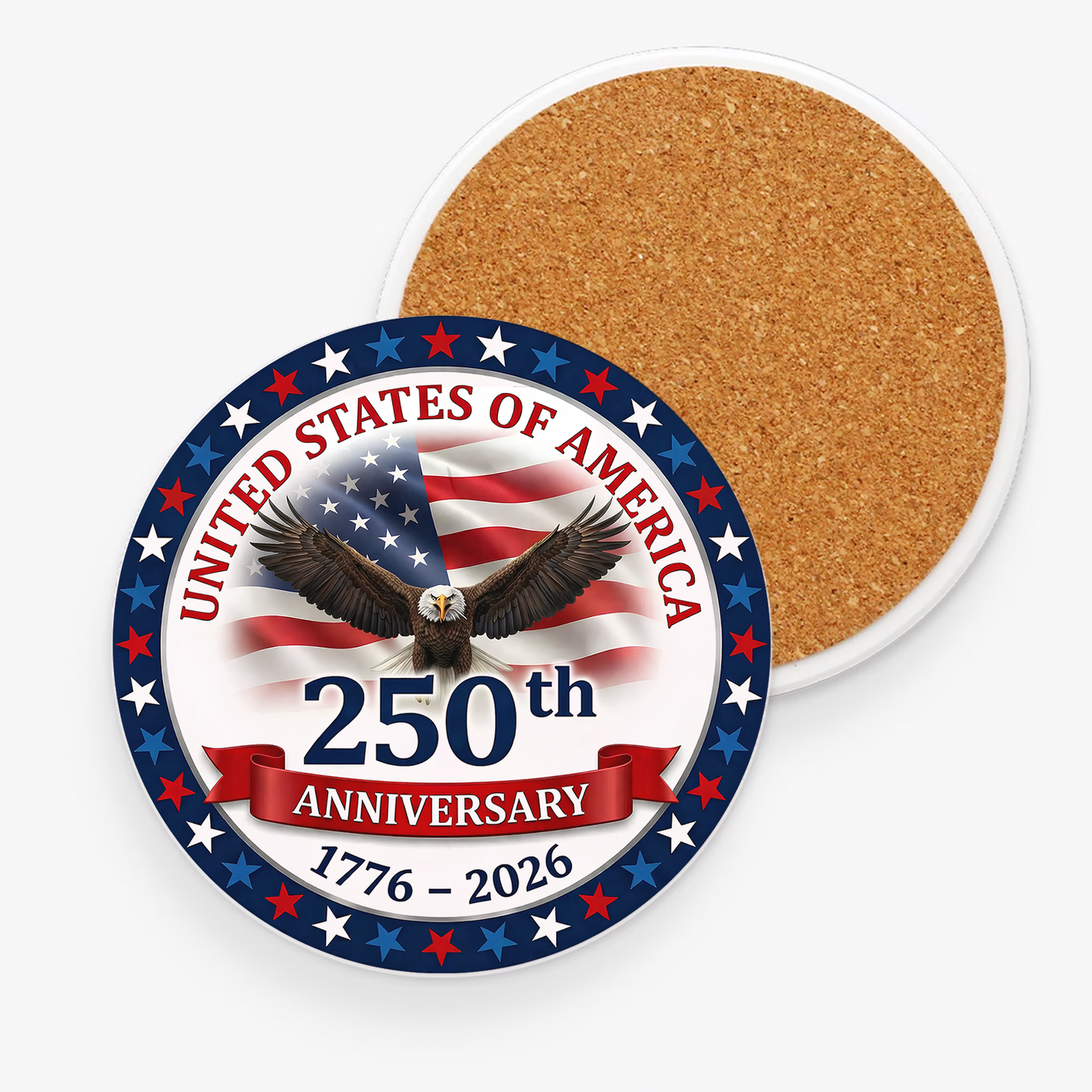 250 Years USA Anniversary Ceramic Coaster | Patriotic Eagle Coaster 684636