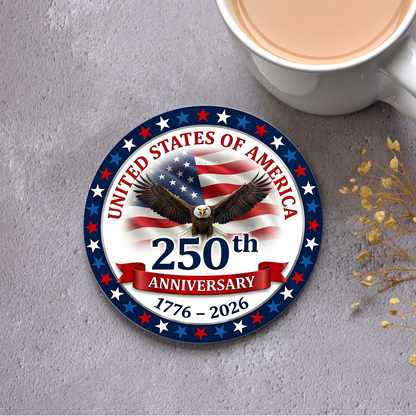 250 Years USA Anniversary Ceramic Coaster | Patriotic Eagle Coaster 684636