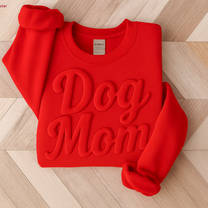 Custom Puff Print Dog Mom Sweatshirt, Personalized Puff Writing Shirt, Embossed Mascot Shirt