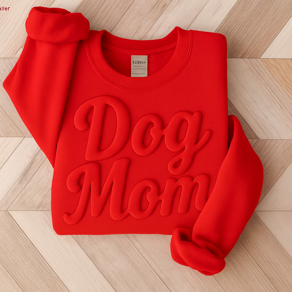 Custom Puff Print Dog Mom Sweatshirt, Personalized Puff Writing Shirt, Embossed Mascot Shirt