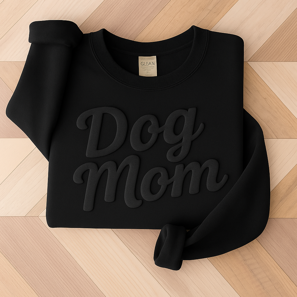 Custom Puff Print Dog Mom Sweatshirt, Personalized Puff Writing Shirt, Embossed Mascot Shirt