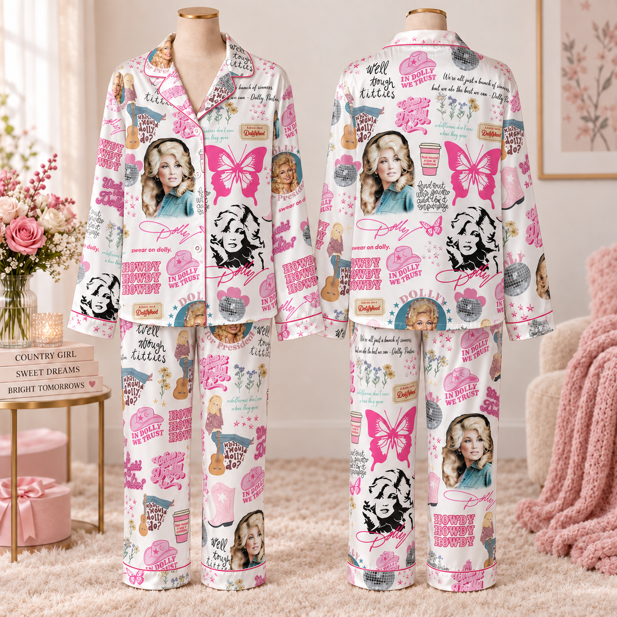 Dolly Parton President We Trust Pajamas, Dolly Parton Satin PJ Set, Country Music Holiday Sleepwear 686257 WFD