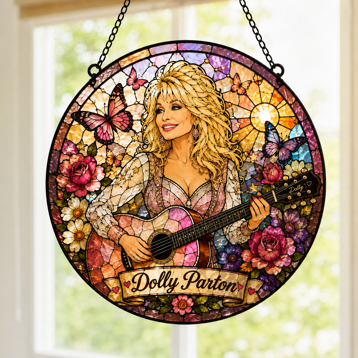Dolly Parton Memorial Stained Glass Suncatcher, Country Music Tribute Gift, Dolly Parton Fan Gift 686109 WFD