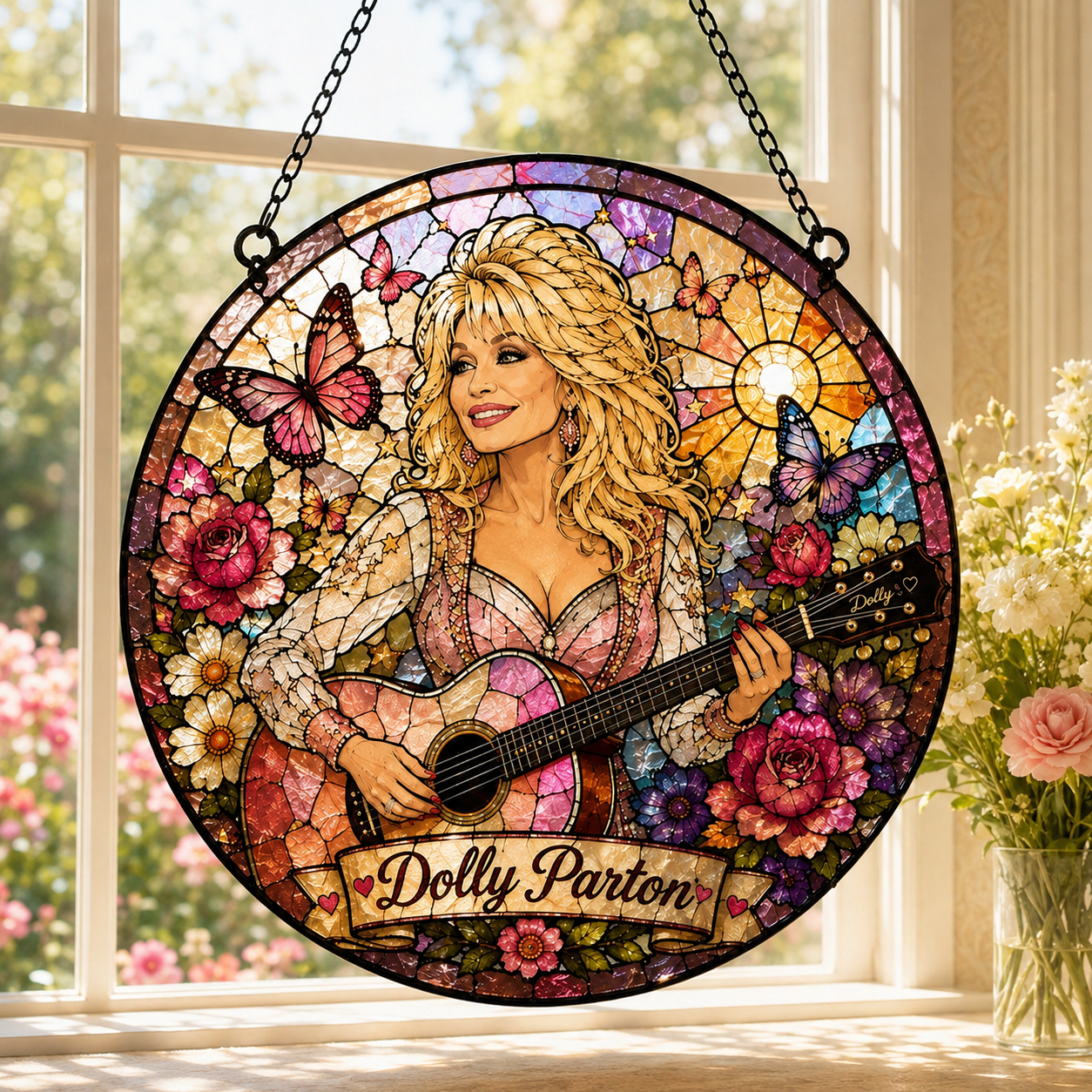 Dolly Parton Memorial Stained Glass Suncatcher, Country Music Tribute Gift, Dolly Parton Fan Gift 686109 WFD