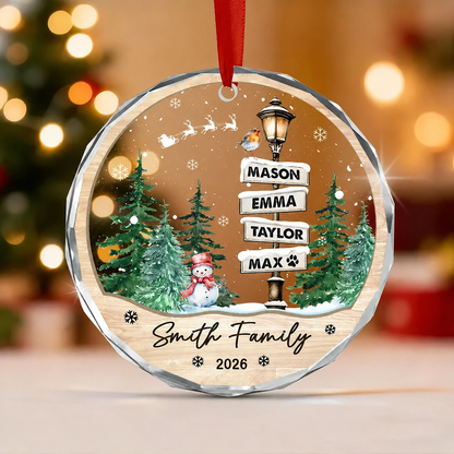 Custom Family Names Glass Ornament, Personalized Family & Pet Christmas Keepsake Gift 685762