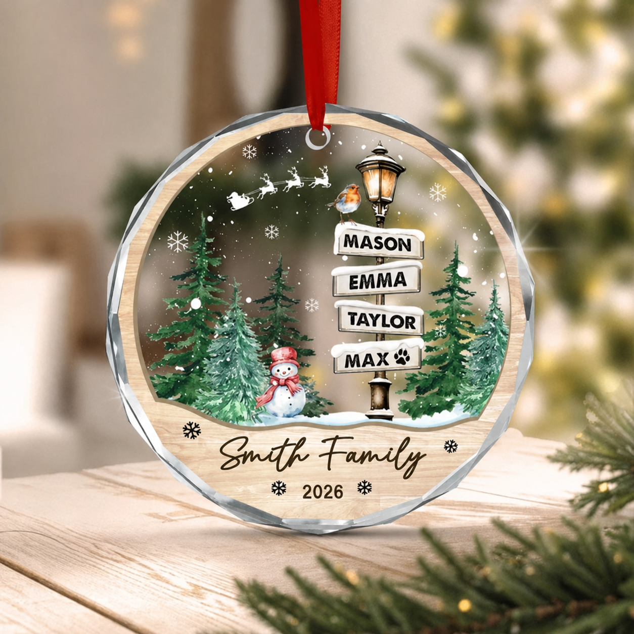 Custom Family Names Glass Ornament, Personalized Family & Pet Christmas Keepsake Gift 685762