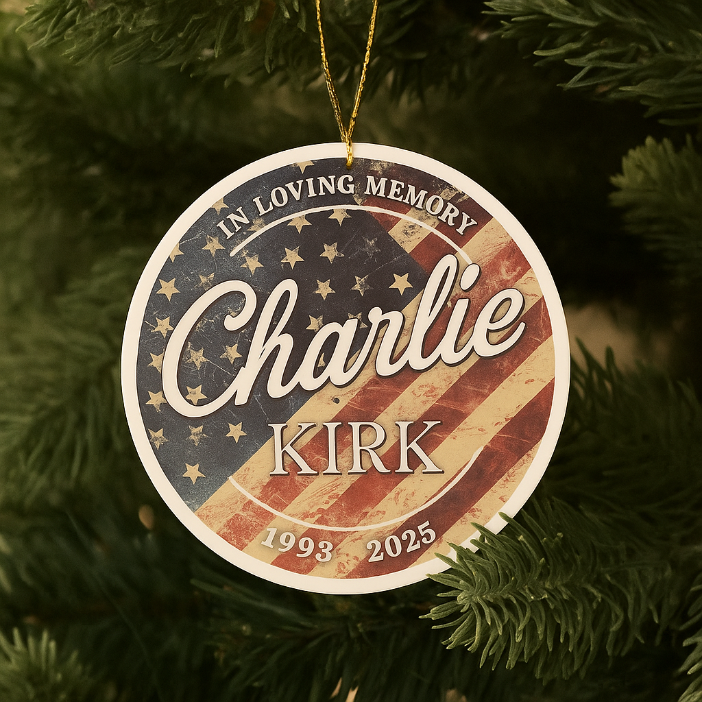 Charlie Kirk Memorial Ornament – In Memory of Charlie Kirk, American Patriot Christmas Tree Ornament, Republican Tribute Ornament, Water Resistant Keepsake 682961