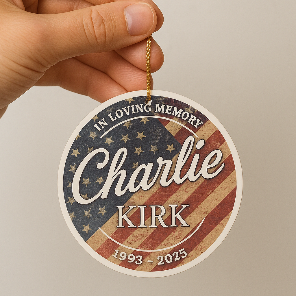 Charlie Kirk Memorial Ornament – In Memory of Charlie Kirk, American Patriot Christmas Tree Ornament, Republican Tribute Ornament, Water Resistant Keepsake 682961