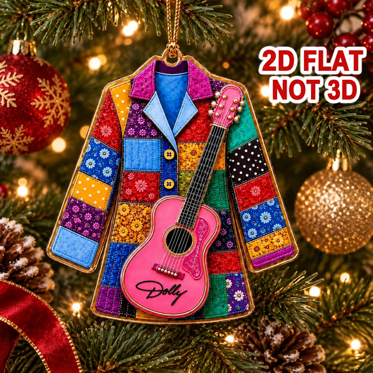 Dolly Coat of Many Colors Acrylic Ornament, Pink Guitar Christmas Ornament, Dolly Parton Fan Gift 686273 WFD