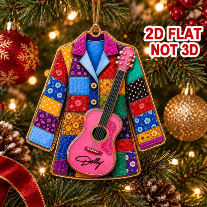 Dolly Coat of Many Colors Acrylic Ornament, Pink Guitar Christmas Ornament, Dolly Parton Fan Gift 686273 WFD