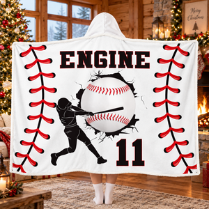 Personalized Baseball Hooded Blanket, Custom Name & Number Gift For Sports Lover 686376