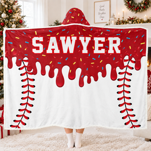 Personalized Baseball Drip Hooded Blanket, Custom Name & Number Ice Cream Drip Baseball Blanket 686375