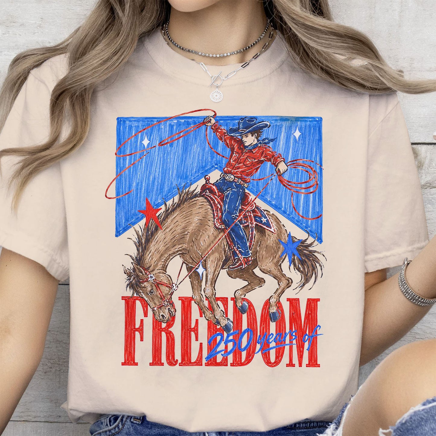 USA 250 Years Of Freedom Shirt, Western Cowboy Tee, Patriotic 4th Of July Shirt 685101