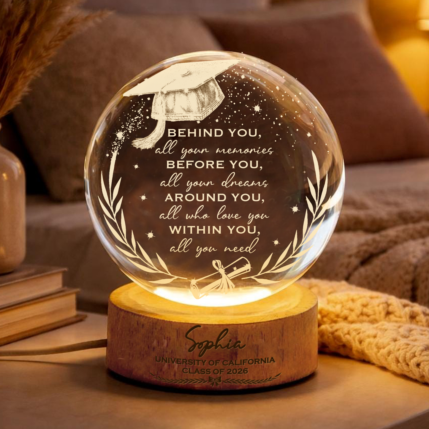 Personalized Graduation Crystal Ball Night Light, Class of 2026, Senior 2026 High School College Graduation Gift 684876