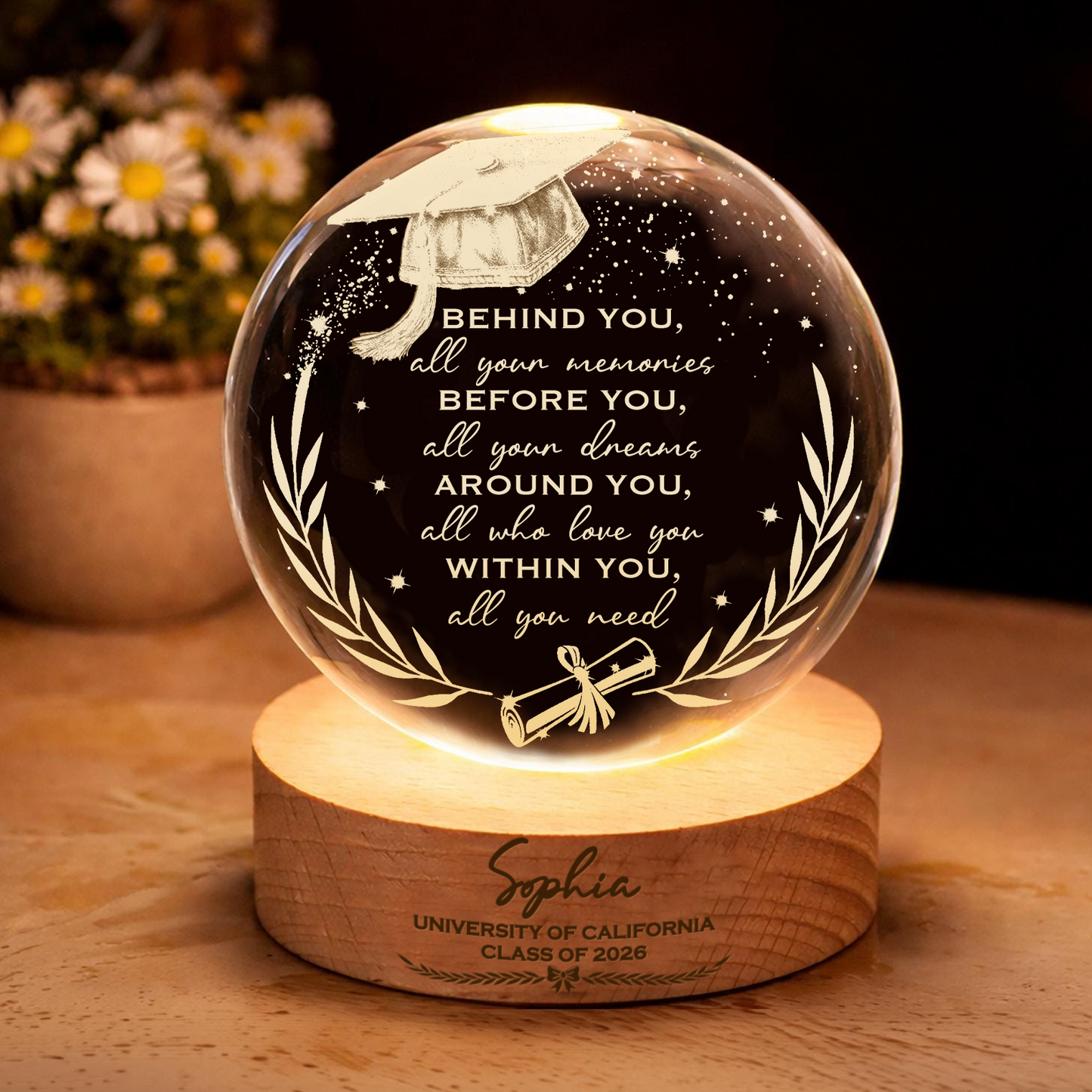 Personalized Graduation Crystal Ball Night Light, Class of 2026, Senior 2026 High School College Graduation Gift 684876