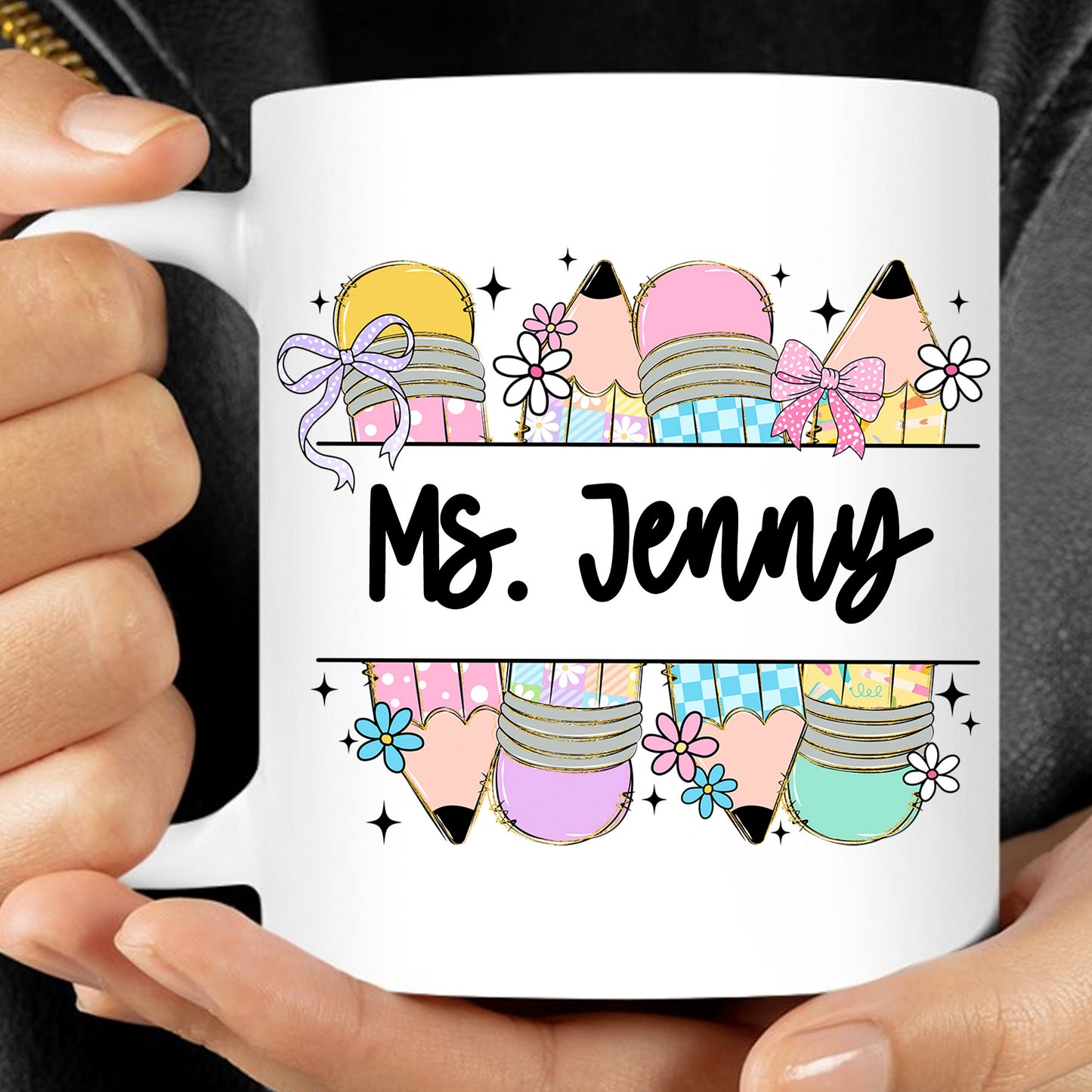 Personalized Cute Teacher Pencil Mug | Back to School White Mug Accent Mug | Custom Mug for Teachers 682577