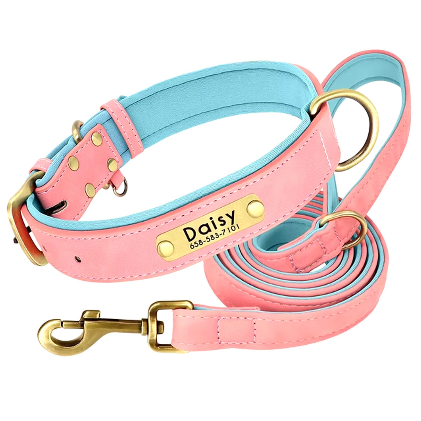 Personalized Dog Collar, Custom Engraved PU Leather Dog Collars, Free Engraving ID Tag Nameplate For Small Medium Large Dogs - C1502