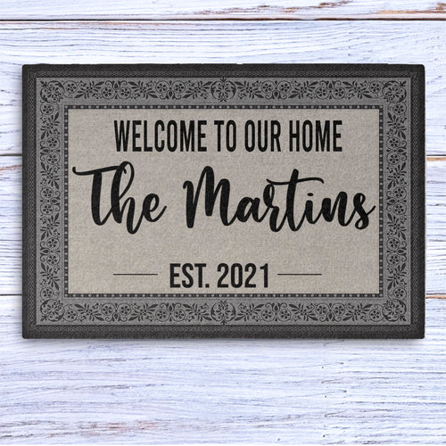 Welcome To Our Home Personalized Custom Doormat — The Red First