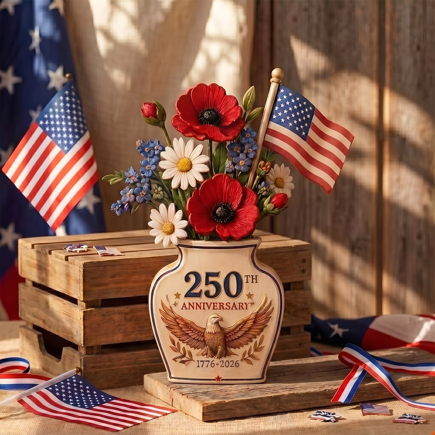 USA 250th Anniversary Wooden Block | Personalized Wooden Flower Vase | Patriotic 4th Of July Decoration 685287