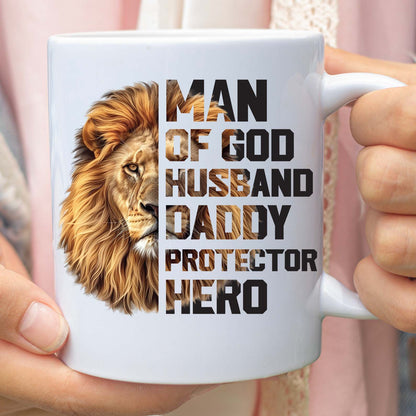 Christian Dad Mug | Man of God Coffee Mug with Bible Verse & Lion | Jesus Gift for Religious Father, Father’s Day Christian Gift Idea 682250