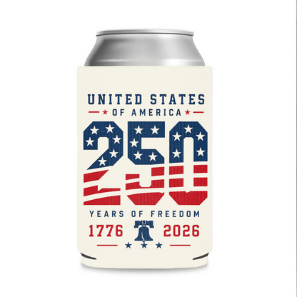 USA 250 Years of Freedom Can Cooler, Patriotic 1776–2026 Drink Sleeve, 4th of July Beverage Holder 685264