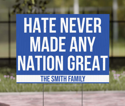 Hate Never Made Any Nation Great Yard Sign – Personalized Anti-Hate Political Statement, Custom Political Yard Sign 682204