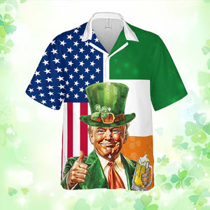 Trump America Irish Flag Hawaiian Shirt| St. Patrick's Day 3D Shirt | Trump Hawaiian Shirt 681933- GOP