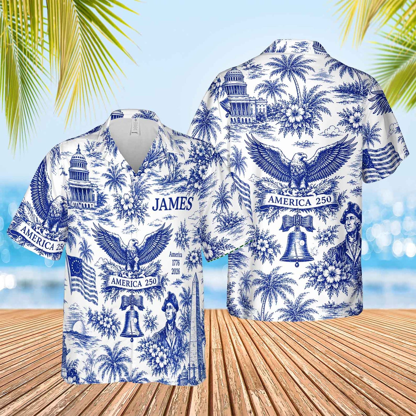 Personalized America 250 Years Anniversary Hawaiian Shirt | Vintage Patriotic AOP Hawaii Shirt | Custom Name 4th Of July Shirt 684910