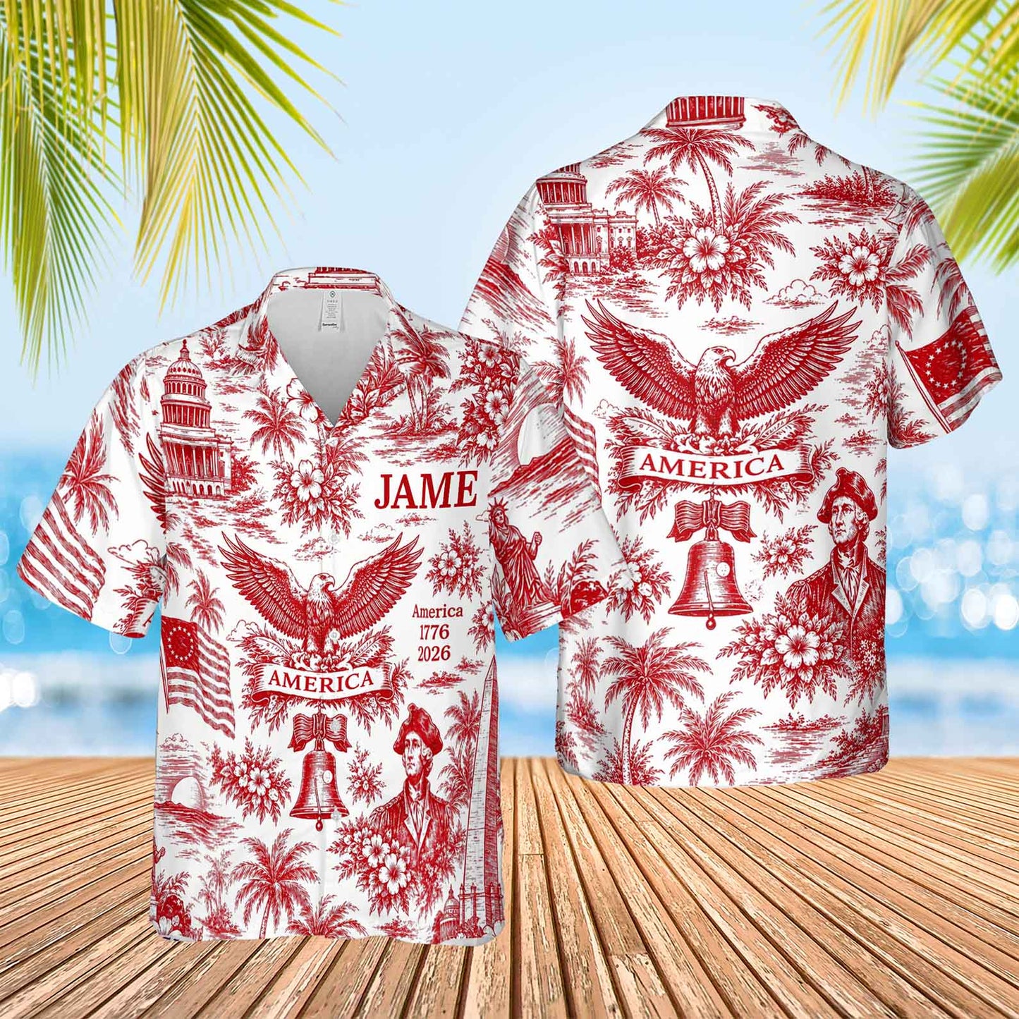 Personalized America 250 Years Anniversary Hawaiian Shirt | Vintage Patriotic AOP Hawaii Shirt | Custom Name 4th Of July Shirt 684910